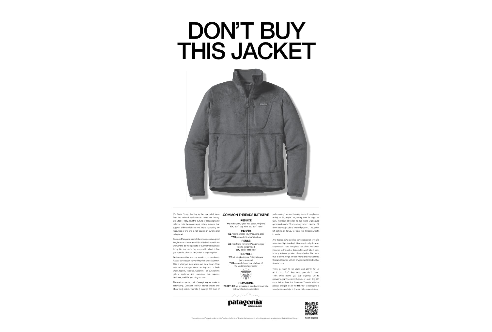 Patagonia Patagonia's full-page 'don't buy this jacket' New York times print advertisement.