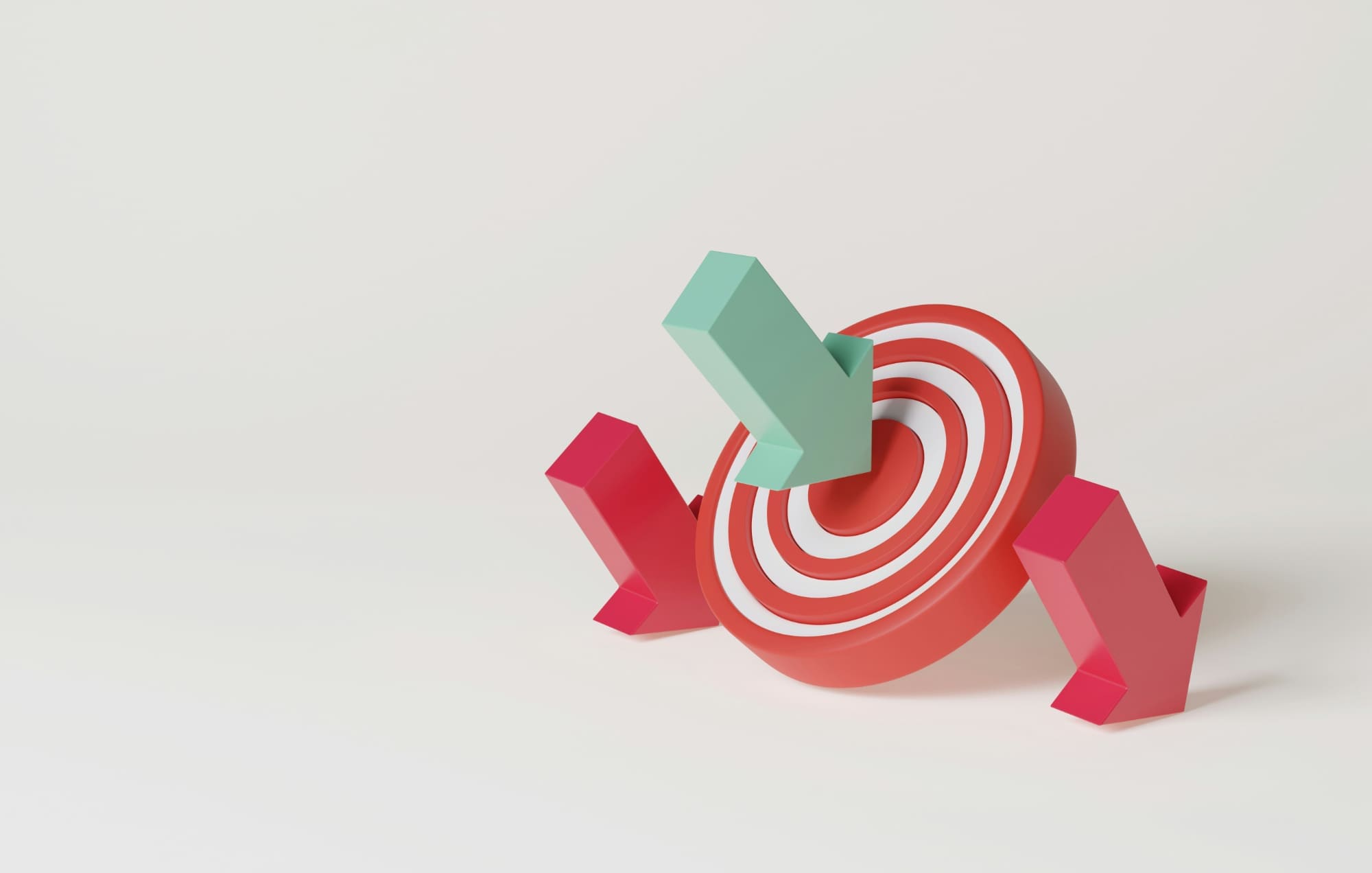 An animated depiction of a green arrow hitting a target while there is one red arrow each side of the target.